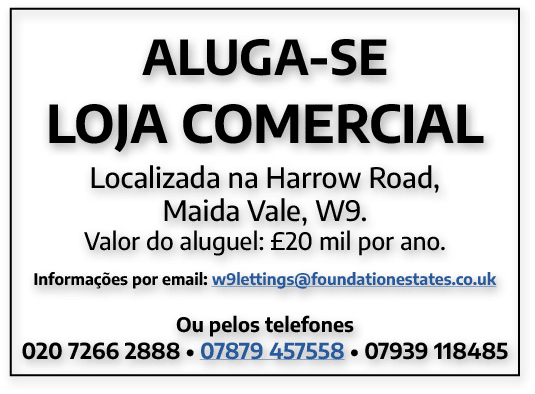 Aluga-se loja comercial Localizada na Harrow Road, Maida Vale, W9  Valor do aluguel:  20 mil por ano  Informações por   
