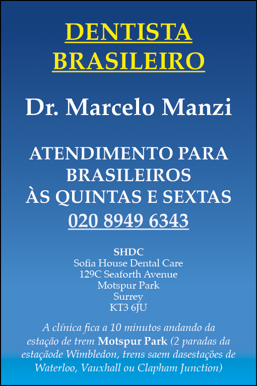 DENTISTA BRASILEIRO Dr  Marcelo Manzi  Atendimento para brasileiros às quintas e sextas 020 8949 6343 SHDC Sofia Hous   