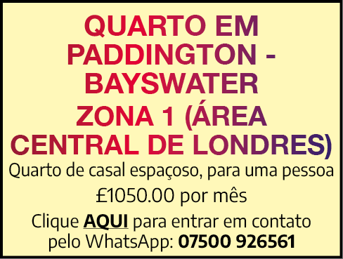 Quarto em Paddington Bayswater Zona 1 ( rea central de Londres) Quarto de casal espa oso, para uma pessoa £1050.00 po...