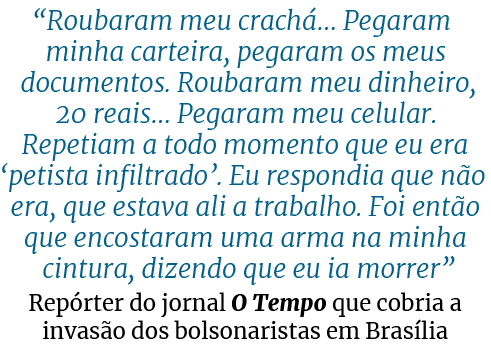 “Roubaram meu crach … Pegaram minha carteira, pegaram os meus documentos. Roubaram meu dinheiro, 20 reais… Pegaram me...