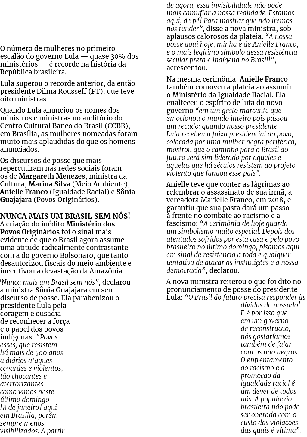 O n mero de mulheres no primeiro escal o do governo Lula — quase 30% dos minist rios —  recorde na hist ria da Rep b...