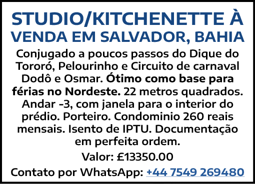 Studio Kitchenette à venda em Salvador, Bahia Conjugado a poucos passos do Dique do Tororó, Pelourinho e Circuito de    