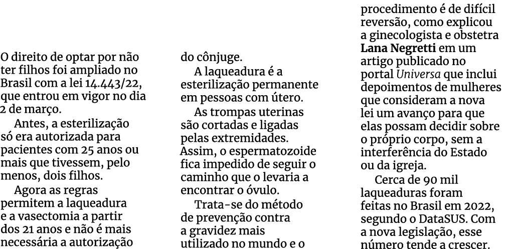 O direito de optar por n o ter filhos foi ampliado no Brasil com a lei 14.443/22, que entrou em vigor no dia 2 de mar...