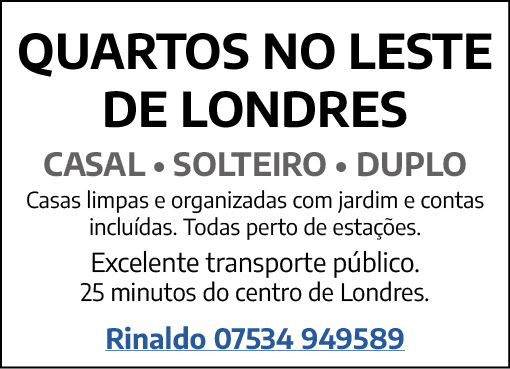 QUARTOS NO LESTE DE LONDRES CASAL • SOLTEIRO • DUPLO Casas limpas e organizadas com jardim e contas inclu das. Todas ...